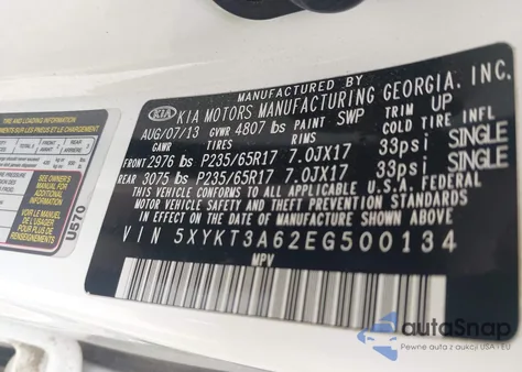 2014 Kia Sorento Lx z USA, uszkodzony, nr VIN 5XYKT3A62EG500134